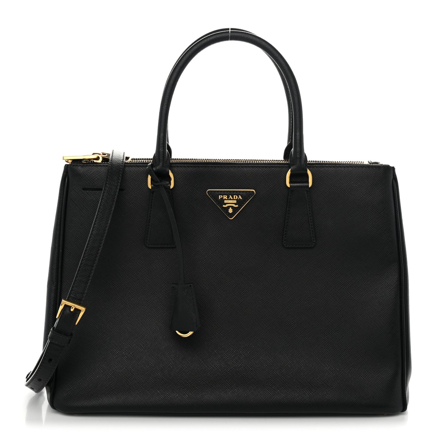 Saffiano Lux Medium Galleria Double Zip Tote Black