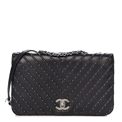 Chanel Calfskin Studded Chevron Quilted Flap Black 1 of 14