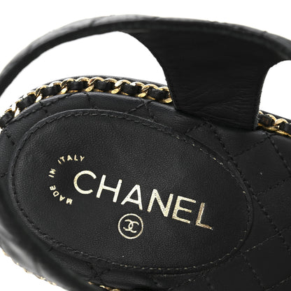 Chanel Calfskin Quilted Chain Around Wedge Sandals 37 Black 8 of 10