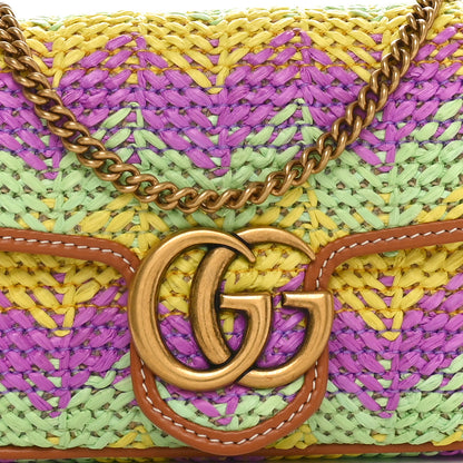Gucci Woven Raffia Calfskin Super Mini GG Marmont Shoulder Bag Multicolor 8 of 11