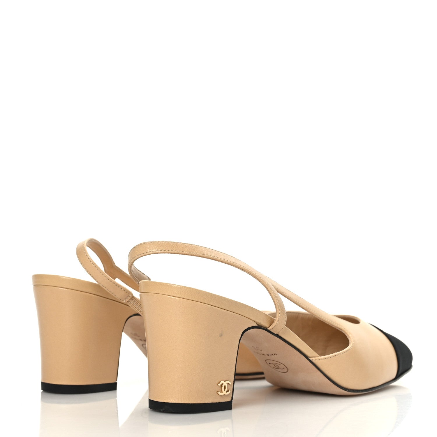Chanel Lambskin Grosgrain Cap Toe CC Slingback Pumps 39 Beige Black 4 of 9