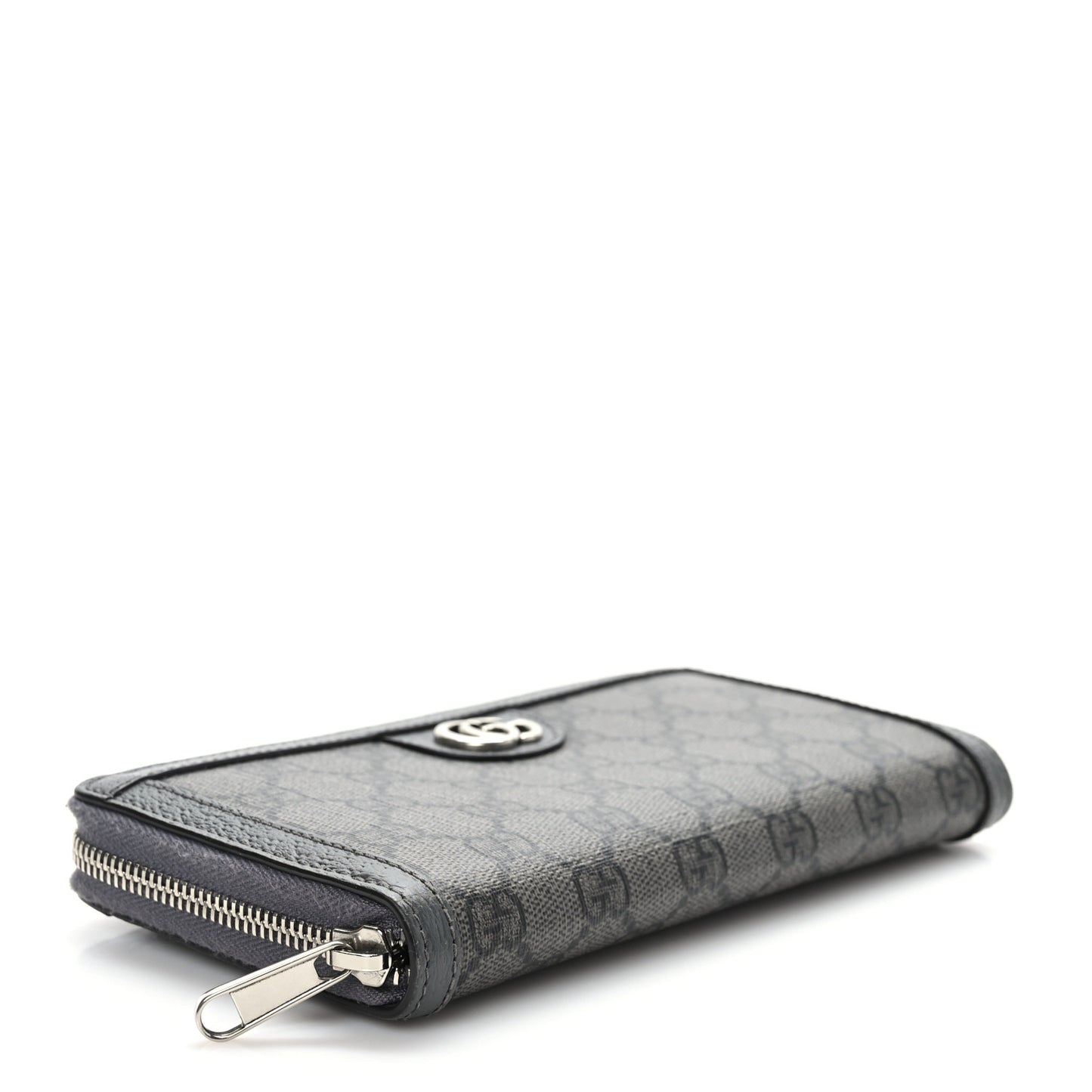 GG Supreme Monogram Textured Dollar Calfskin Ophidia Zip Around Wallet Grey Black Graphite Grey