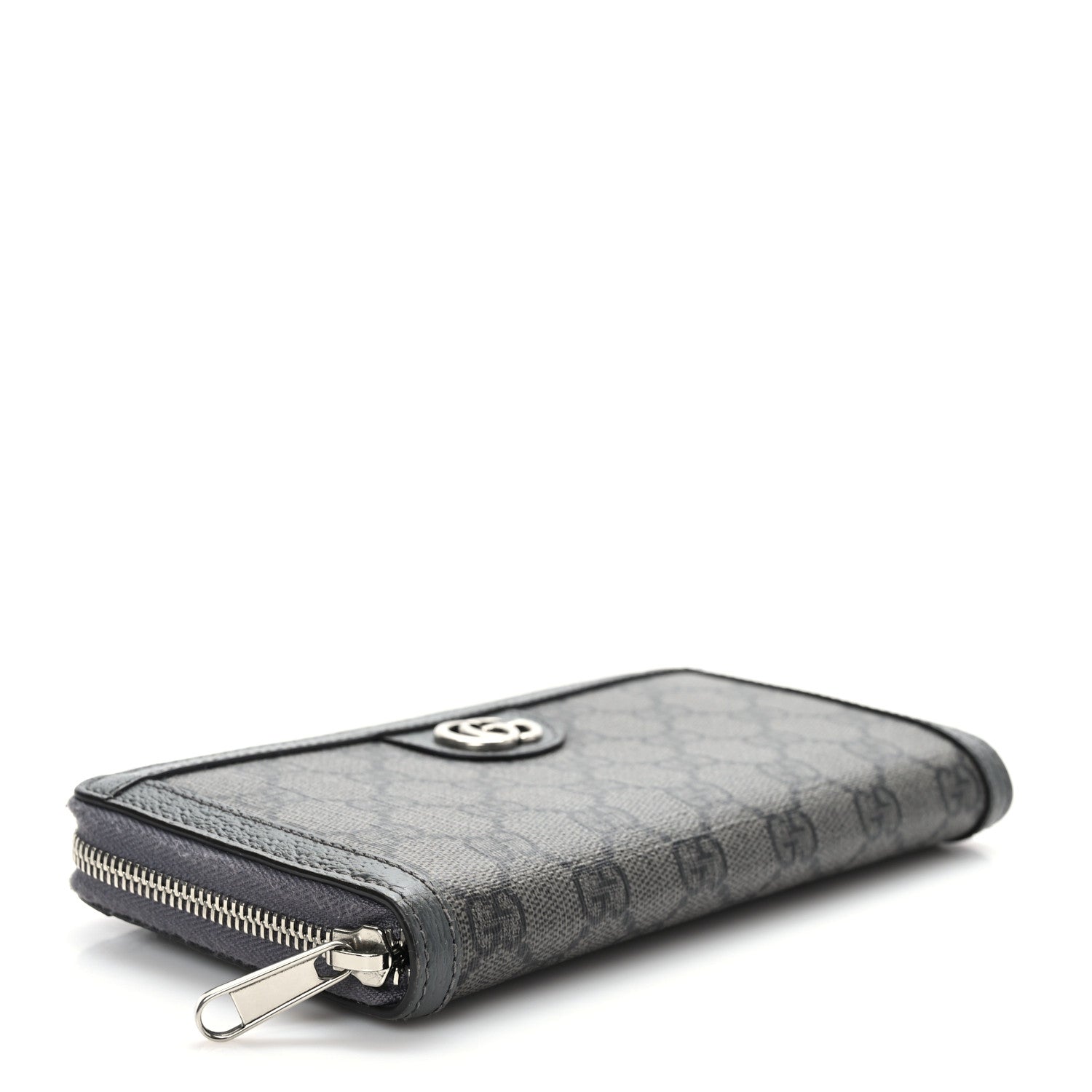 Gucci GG Supreme Monogram Textured Dollar Calfskin Ophidia Zip Around Wallet Grey Black Graphite Grey 4 of 6