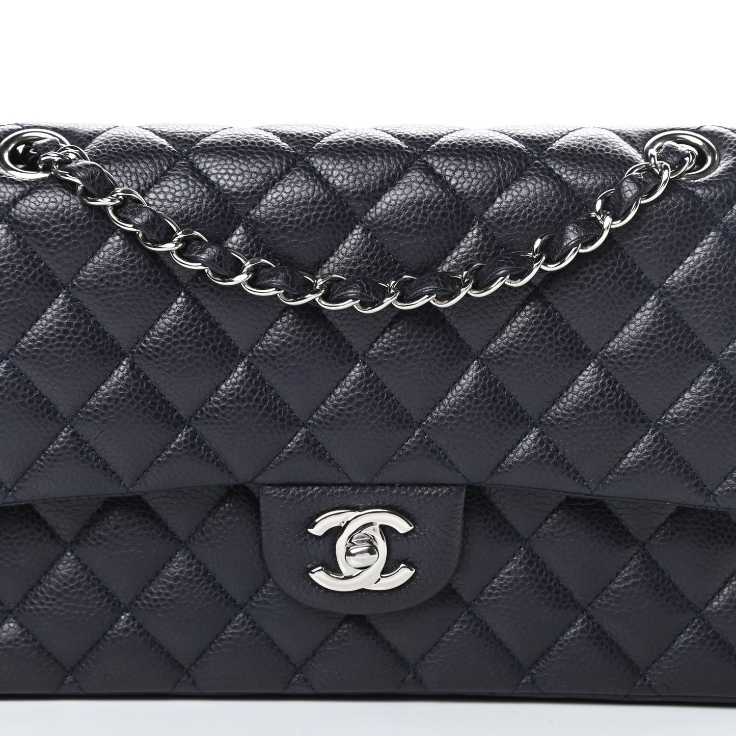 Lambskin Quilted Medium Double Flap Navy