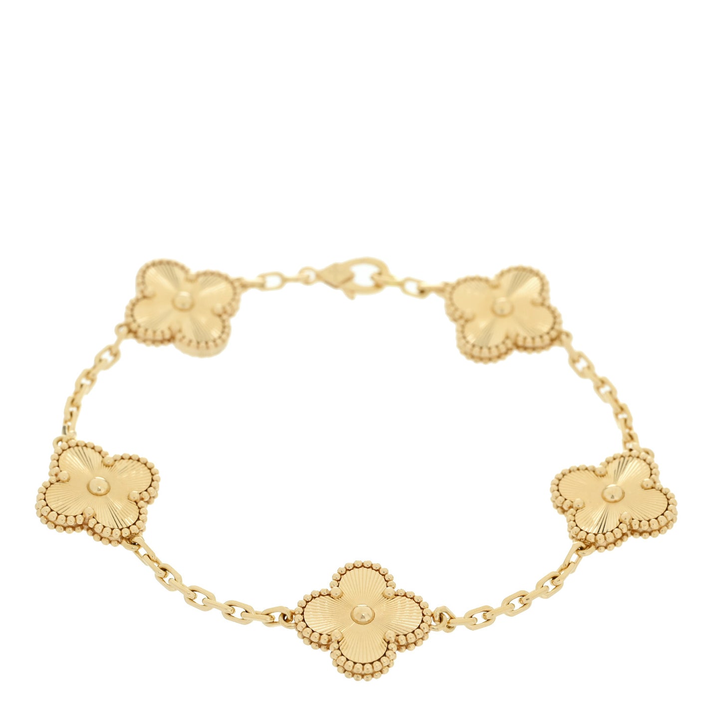 18K Yellow Gold 5 Motifs Guilloche Vintage Alhambra Bracelet