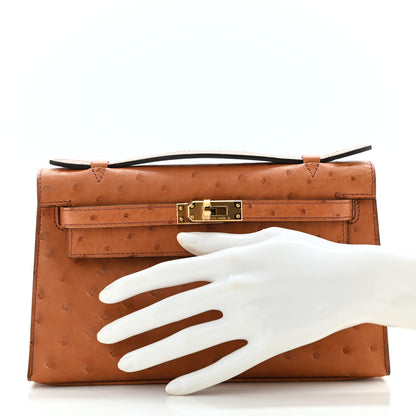 Hermes Ostrich Kelly Pochette Cognac 2 of 10