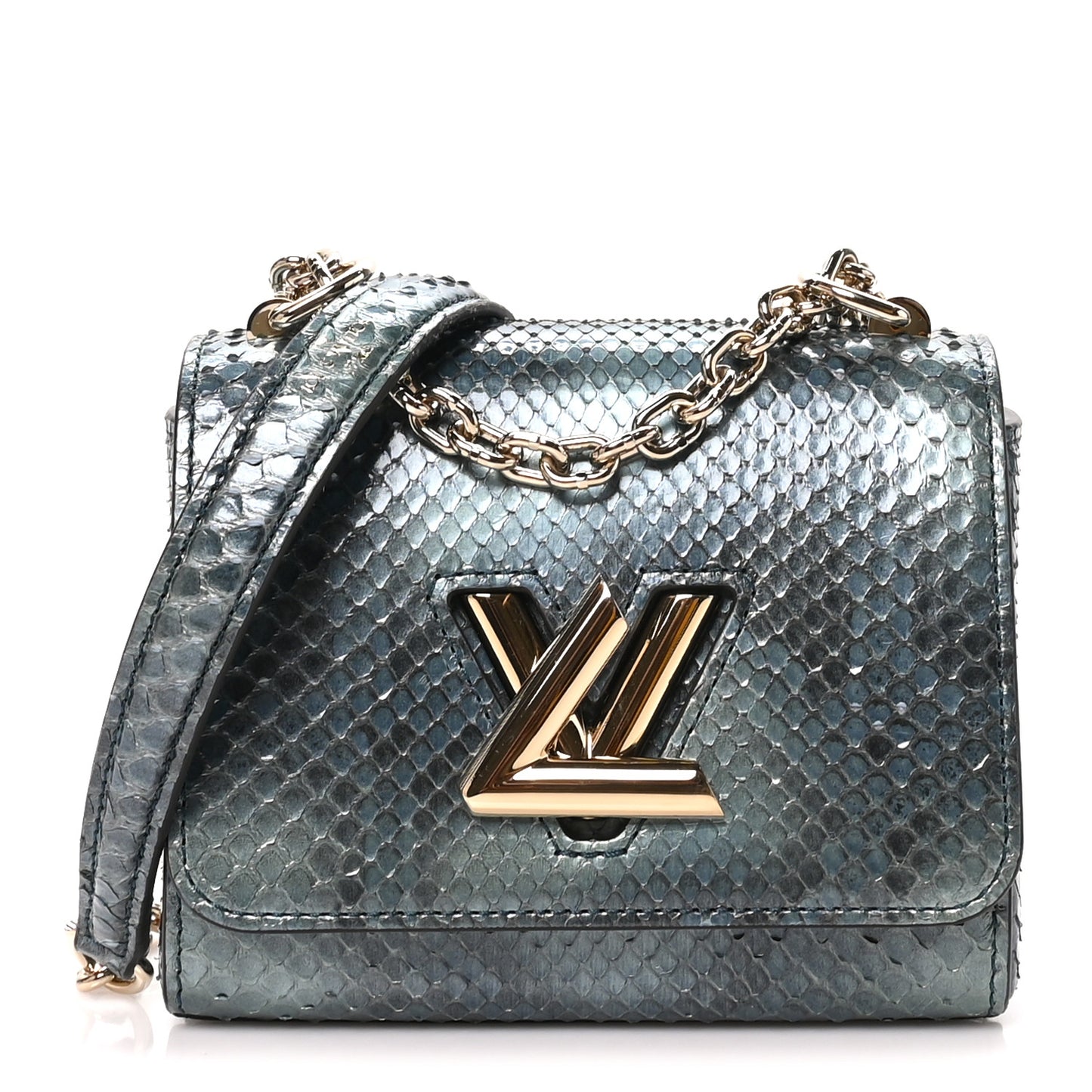 Snakeskin Twist Shoulder Bag PM Blue Multicolor