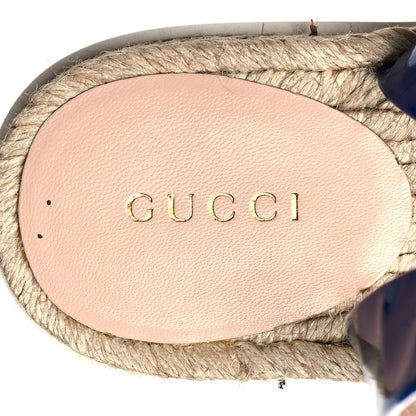 Gucci Patent Cotton Gingham Sefir Espadrille Platform Sandals 38 Blue White 8 of 10