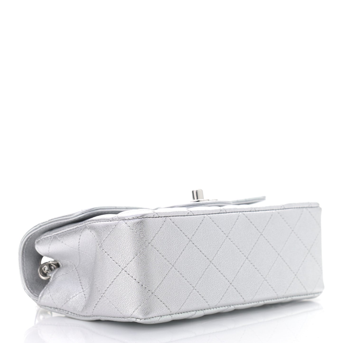 Metallic Lambskin Quilted Mini Rectangular Flap Silver