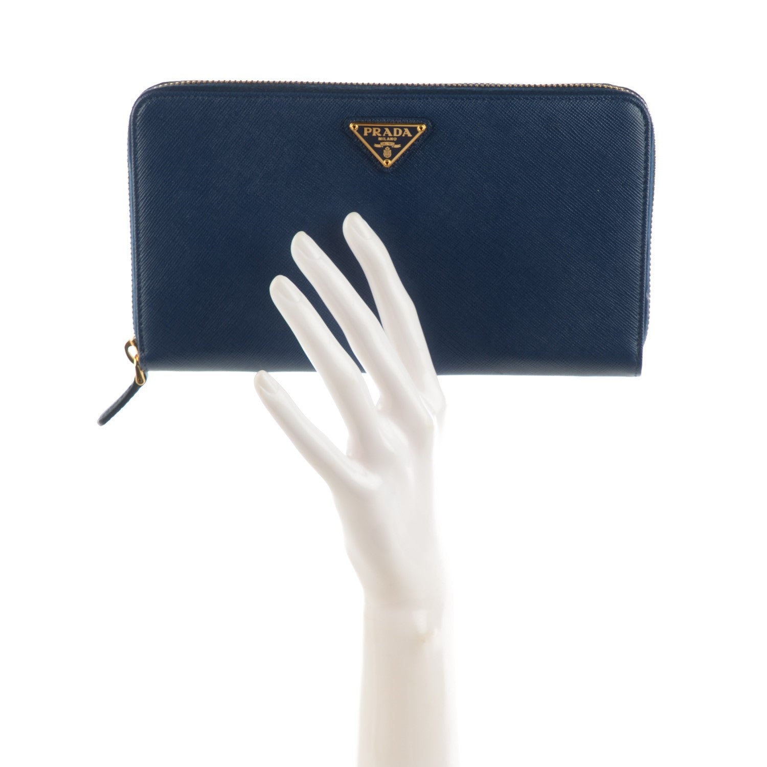 Prada Saffiano Triangle Large Zip Around Travel Wallet Bleuette 2 of 8