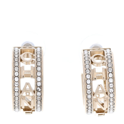 Chanel Metal Crystal Bow-tiful CC Hoop Earrings Gold 1 of 4