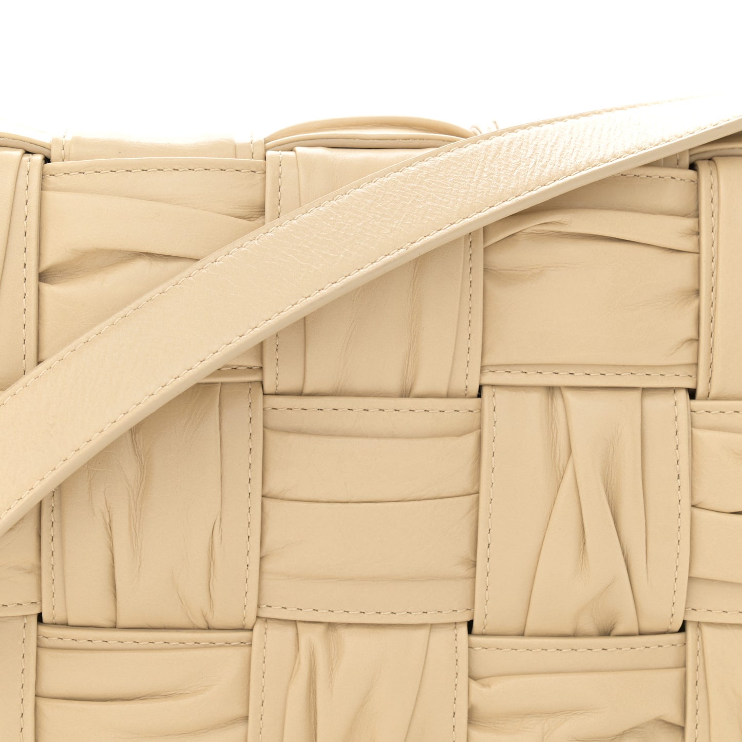 Calfskin Intreccio Plisse Cassette Crossbody Bag Porridge