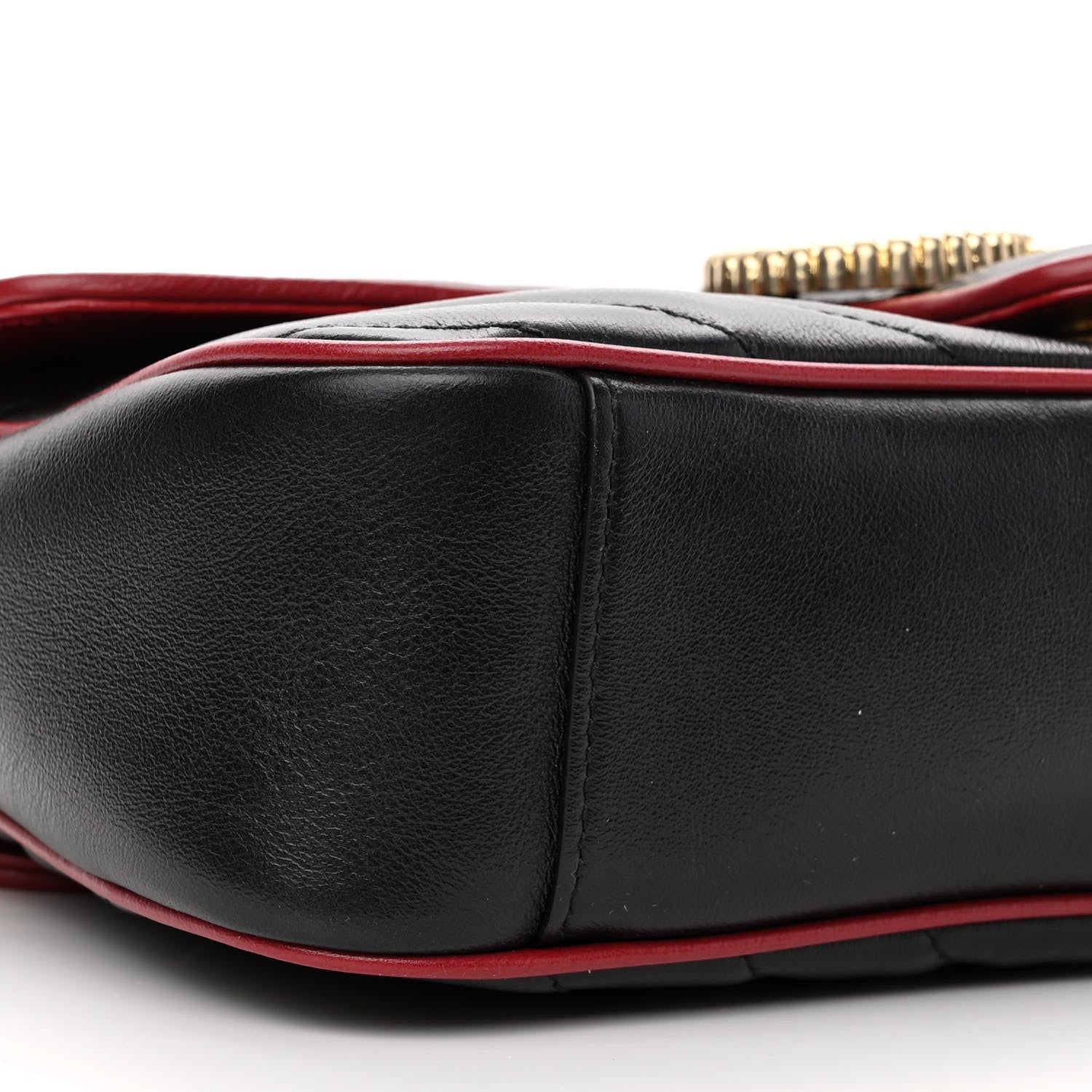 Gucci Vintage Effect Calfskin Matelasse Diagonal Small Torchon GG Marmont Shoulder Bag Black Romantic Cherry 5 of 11