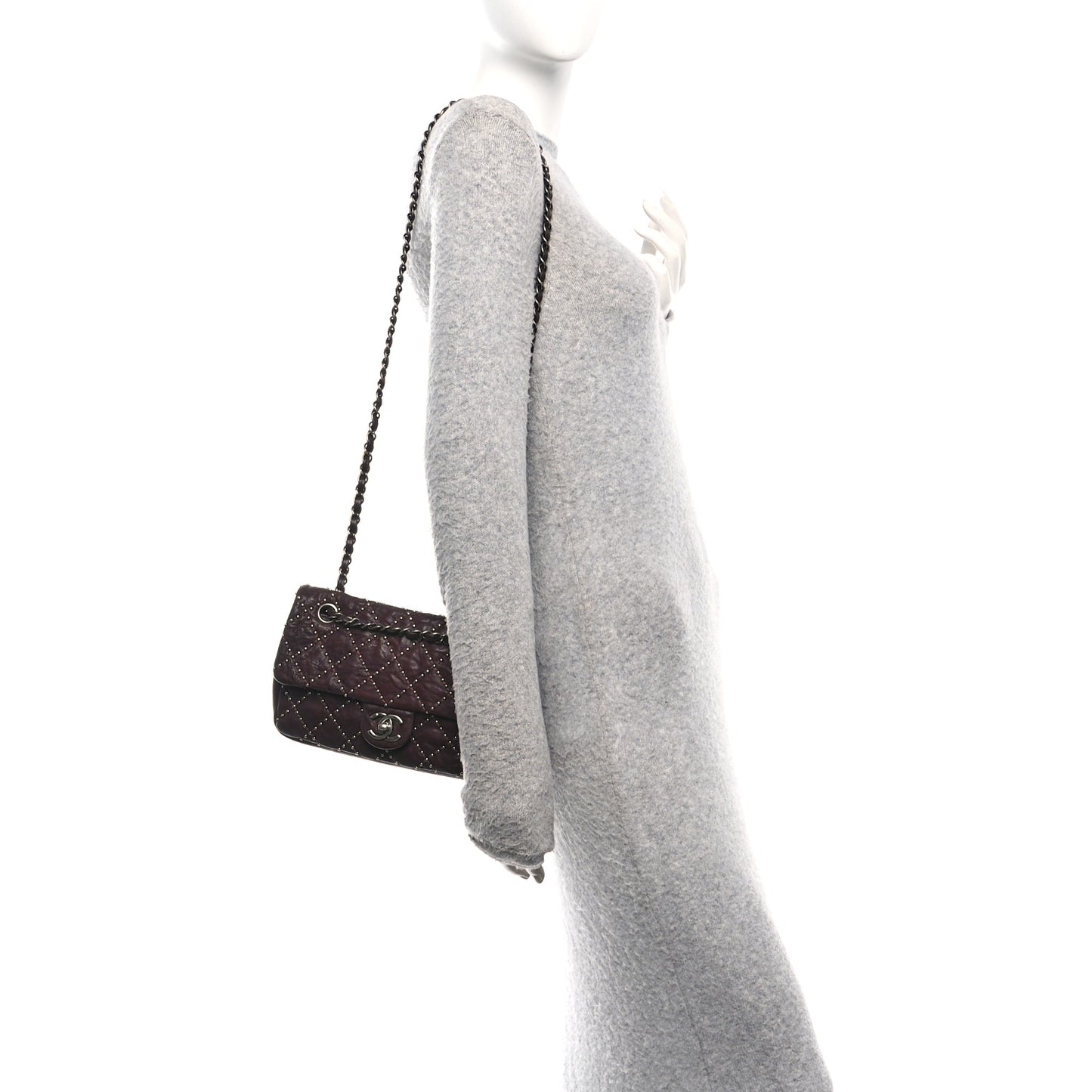 Washed Lambskin Studded Metal Beauty Flap Burgundy