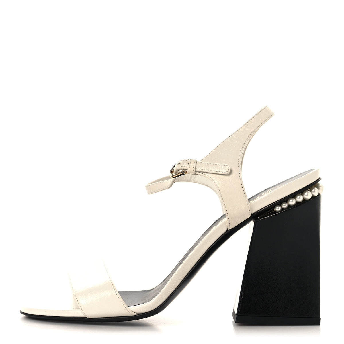 Lambskin Open Toe Pearl Sandal Heels 40 Black