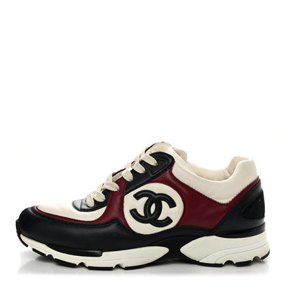 Chanel Calfskin CC Sneakers 38 Navy Blue White Light Burgundy 1 of 9