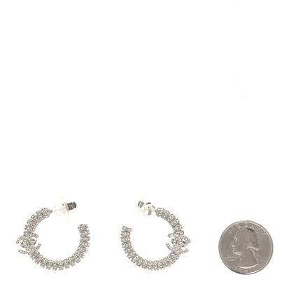 Chanel Crystal CC Hoop Earrings Silver 2 of 5