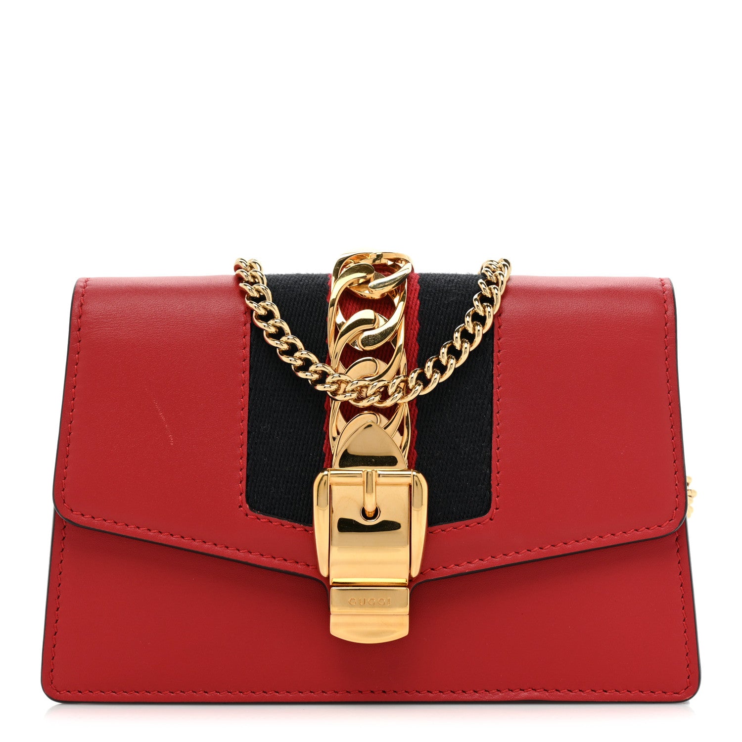 Gucci Calfskin Super Mini Sylvie Chain Shoulder Bag Hibiscus Red 1 of 13