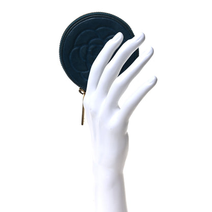 Chanel Lambskin Round Camellia CC Coin Purse Navy 2 of 13