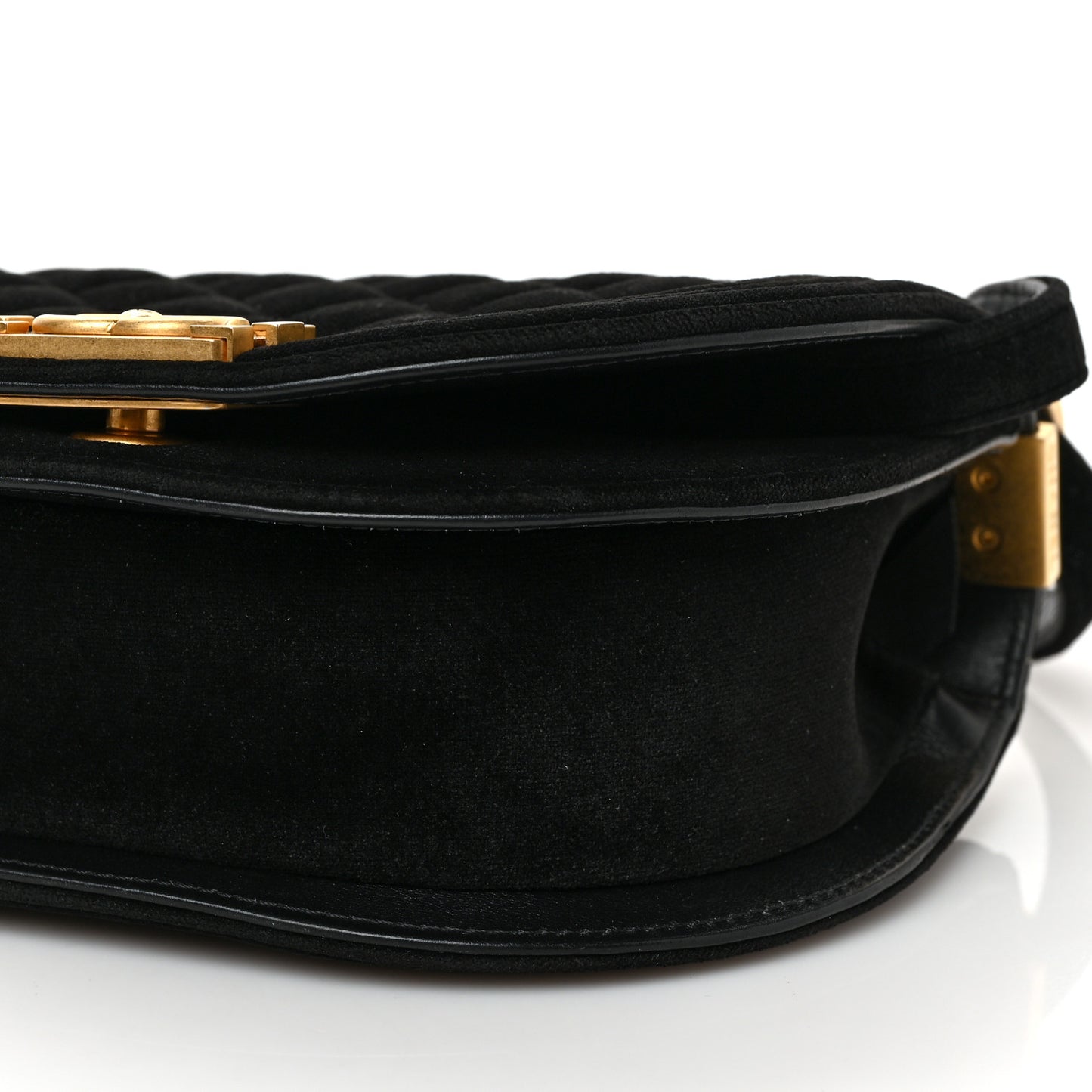 Velvet Quilted Small Boy Messenger Bag Black