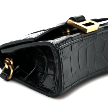Balenciaga Shiny Calfskin Crocodile Embossed Hourglass Chain Cardholder Black 11 of 13