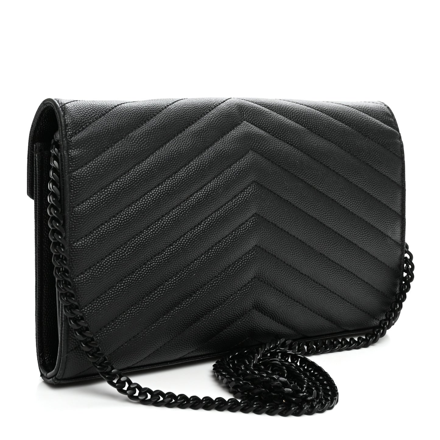 Grain De Poudre Matelasse Chevron Monogram Monochrome Chain Wallet Black