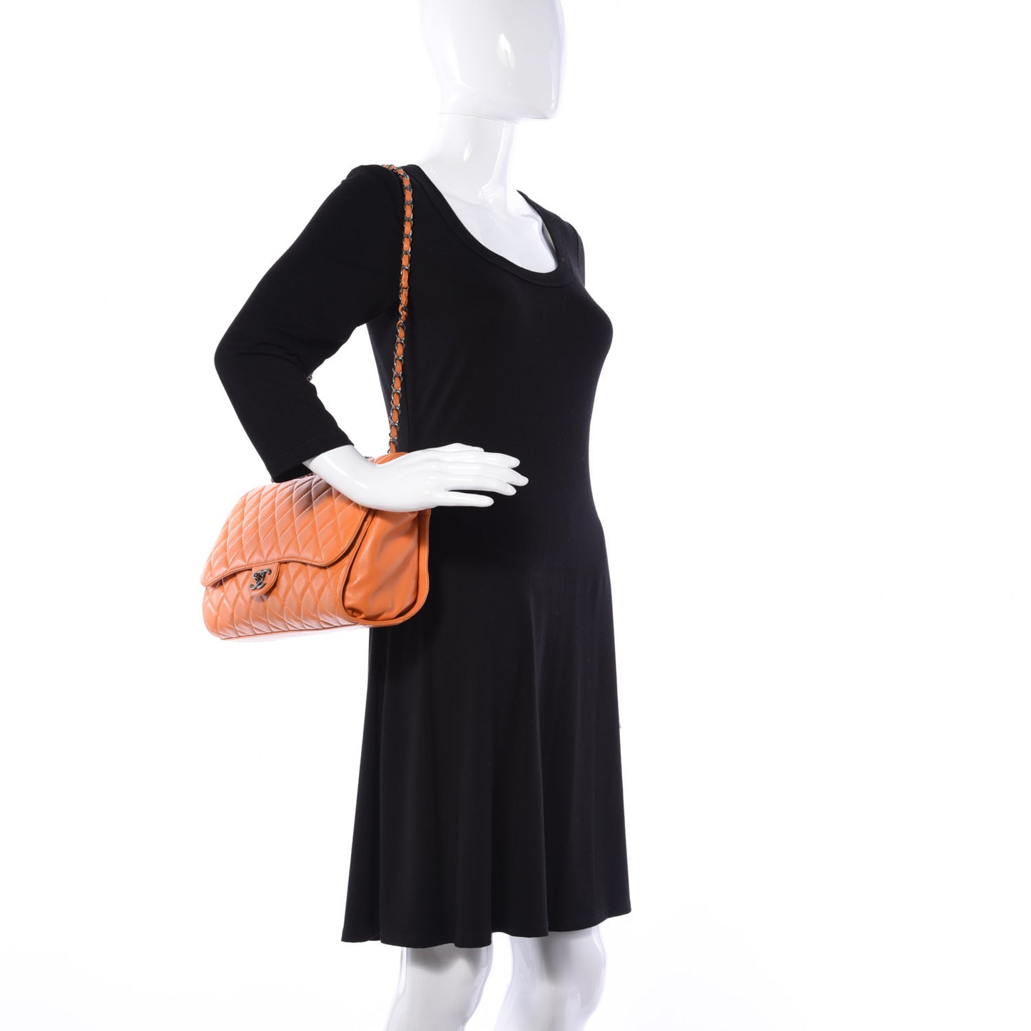 Lambskin Quilted Jumbo Grocery By Chanel Drawstring Shopping Bag Orange