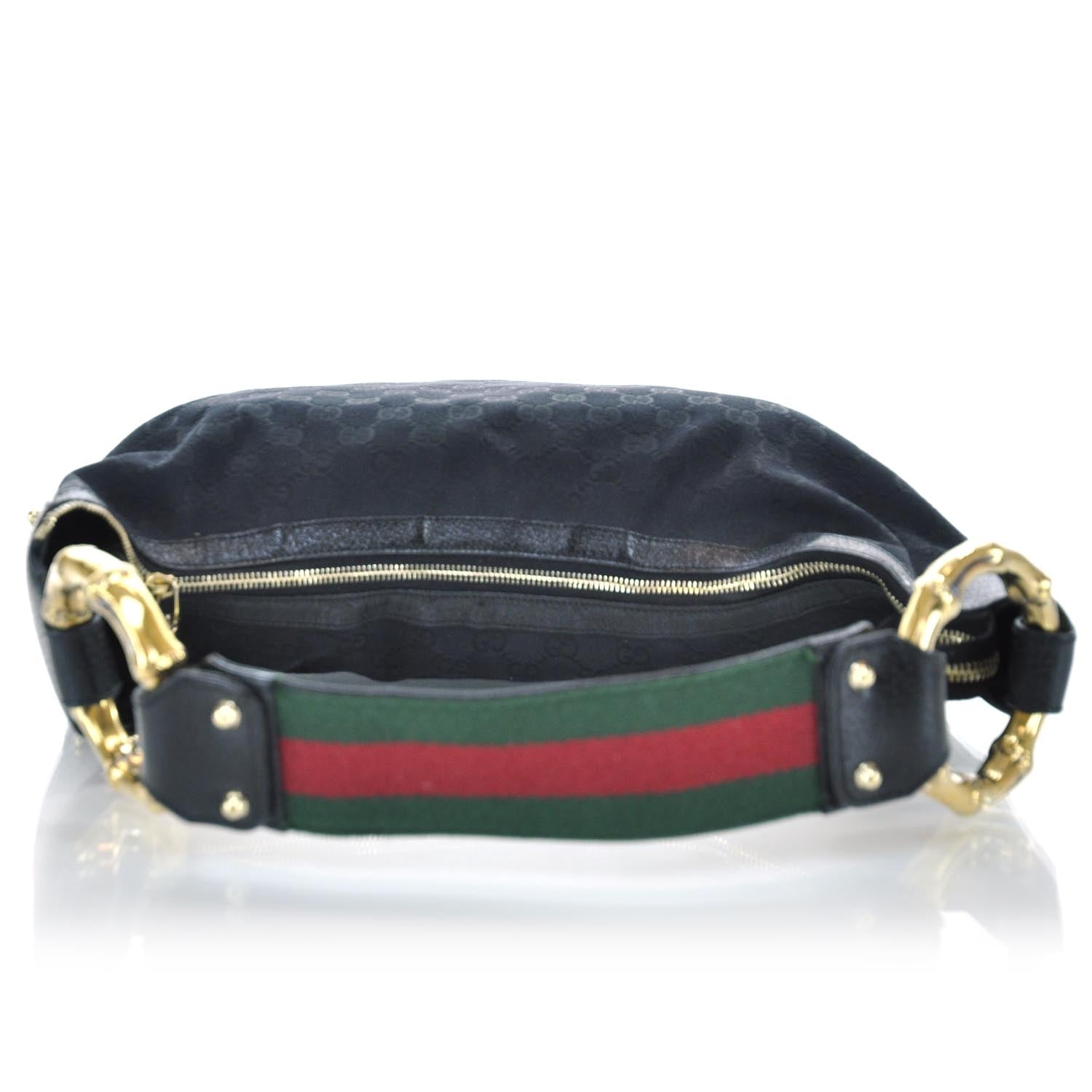 Gucci Monogram Web Bamboo Ring Hobo Black 4 of 11