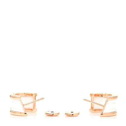 Bulgari 18K Rose Gold White Ceramic B.Zero1 Hoop Earrings 3 of 4