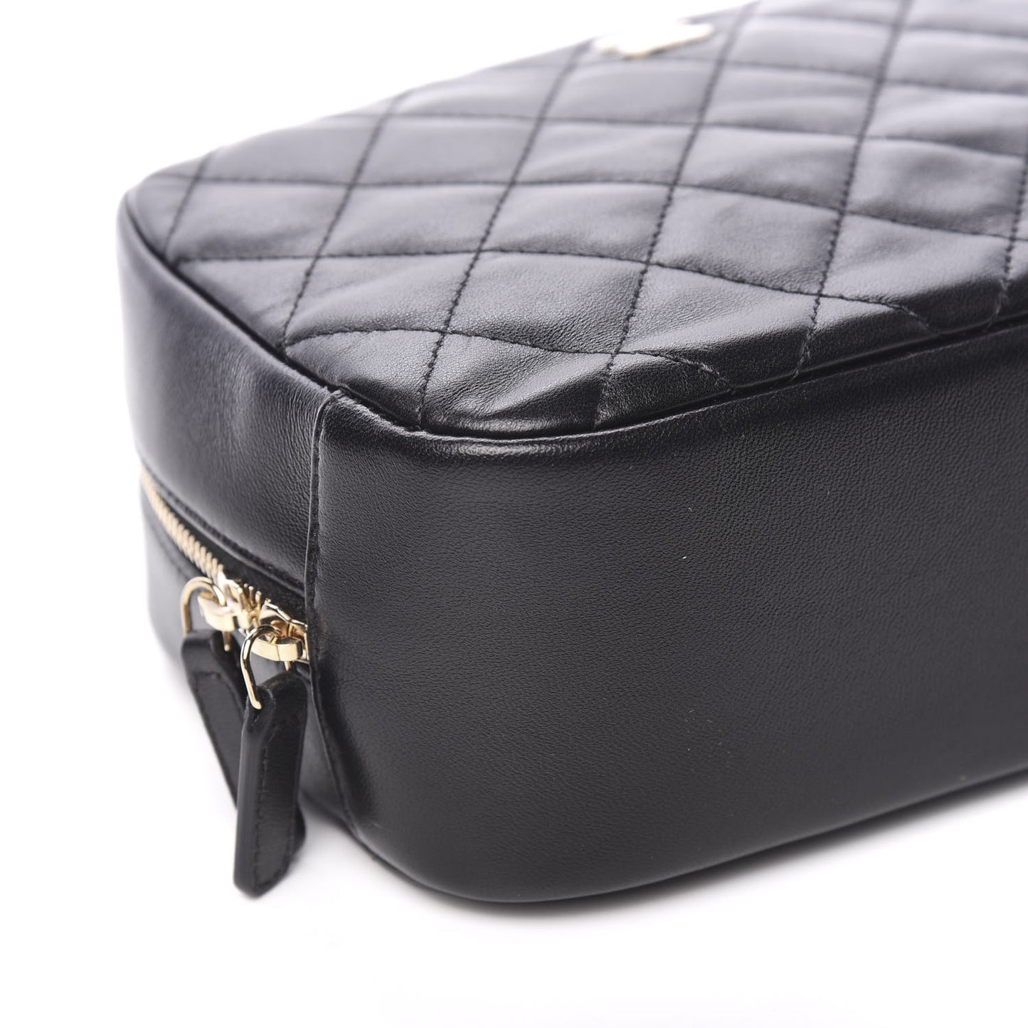 Lambskin Quilted Medium Curvy Pouch Cosmetic Case Black