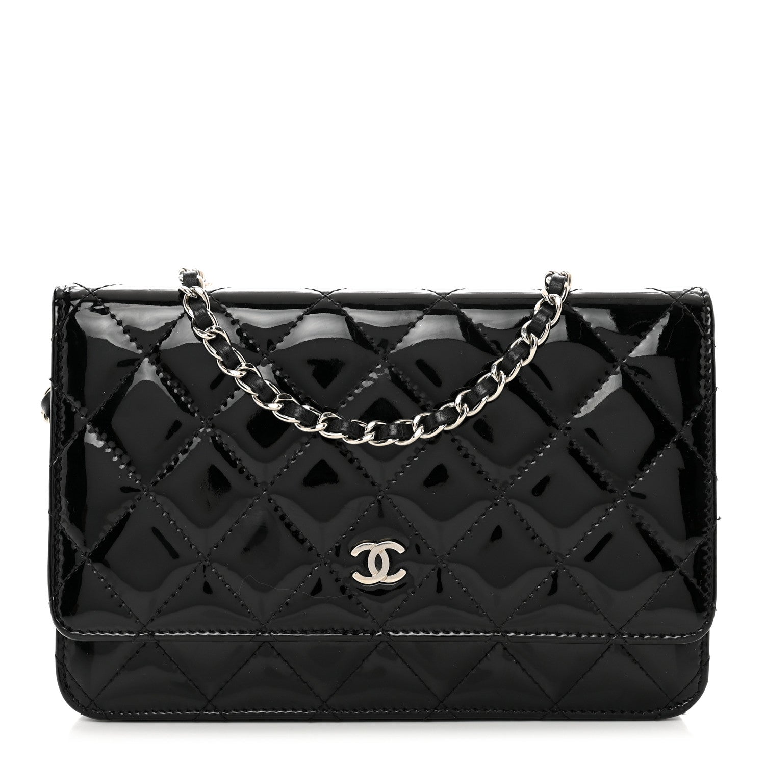 Chanel Patent Quilted Wallet On Chain WOC Black 1 of 9