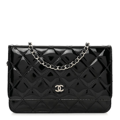 Chanel Patent Quilted Wallet On Chain WOC Black 1 of 9
