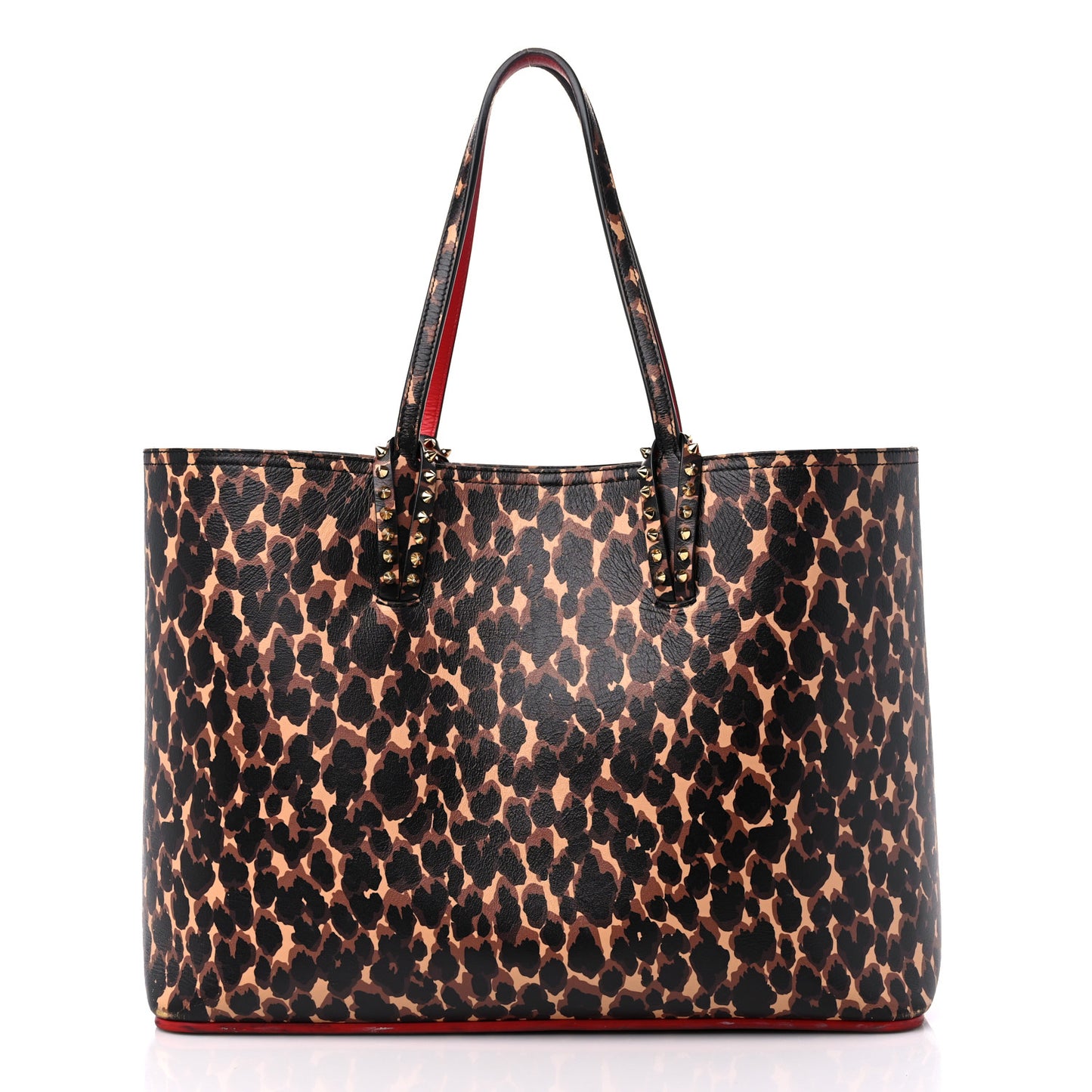 Calfskin Leopard Print Spikes East West Cabata Tote Brown