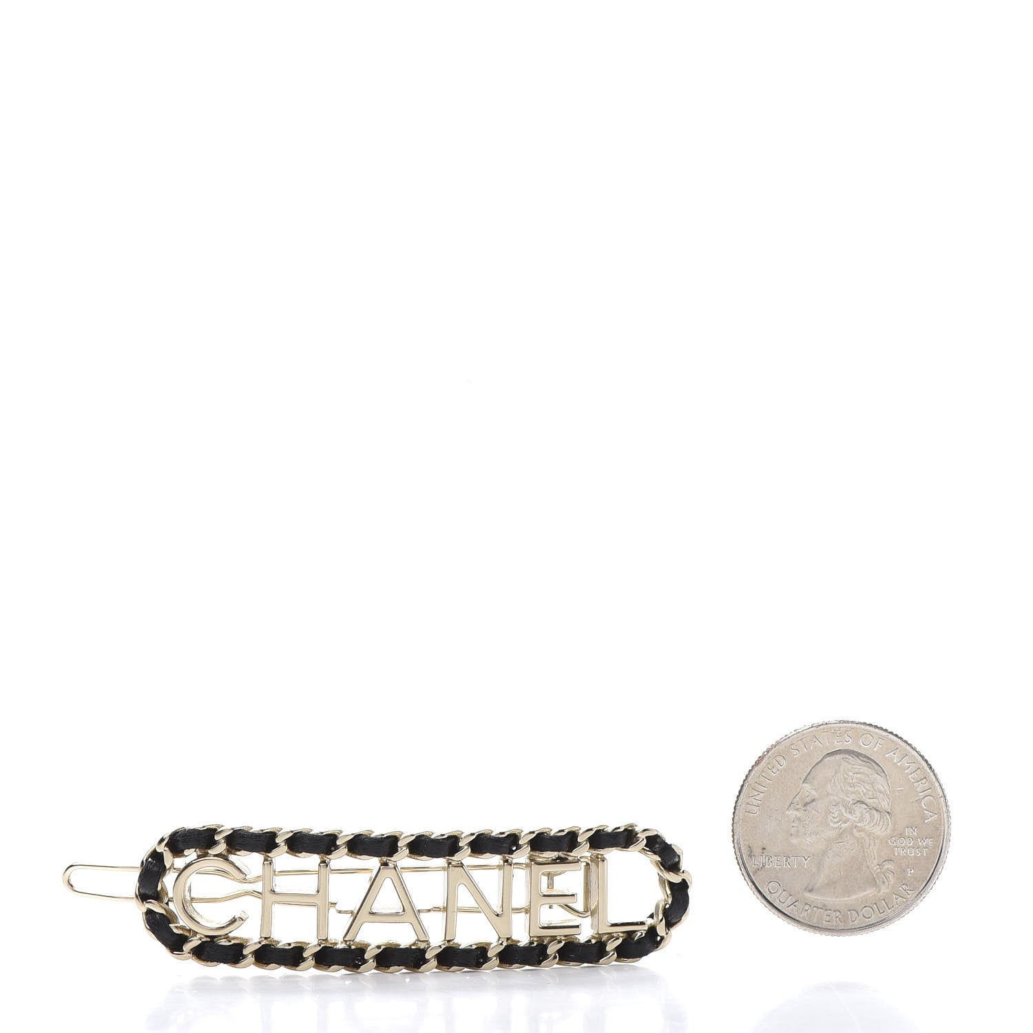 Chanel Metal Lambskin Vintage Allure Logo Hair Clip Black Gold 2 of 5