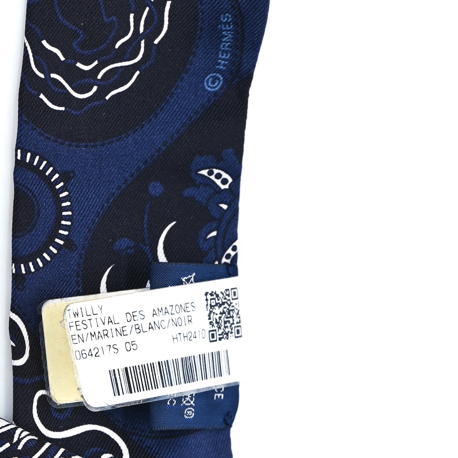Hermes Silk Festival Des Amazones Twilly Marine White Black 3 of 3
