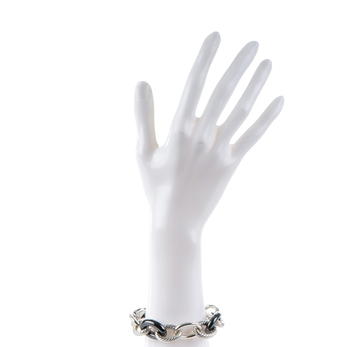 Sterling Silver Black Ceramic 17mm Extra Large Oval Link Bracelet