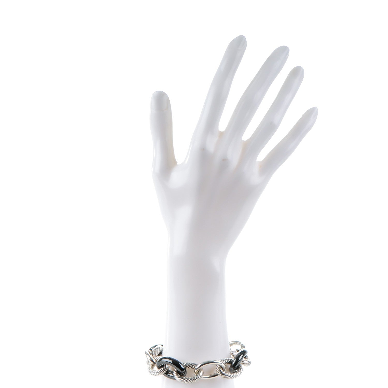 David Yurman Sterling Silver Black Ceramic 17mm Extra Large Oval Link Bracelet 2 of 6