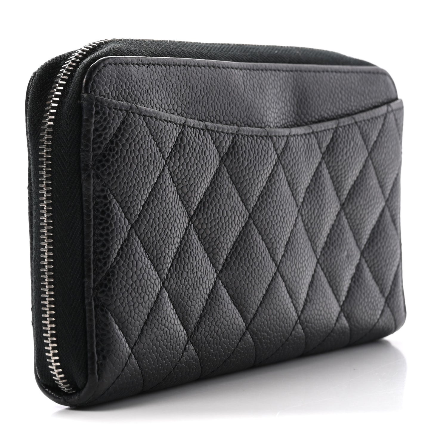 Caviar Quilted Large Gusset Zip Around Wallet Black