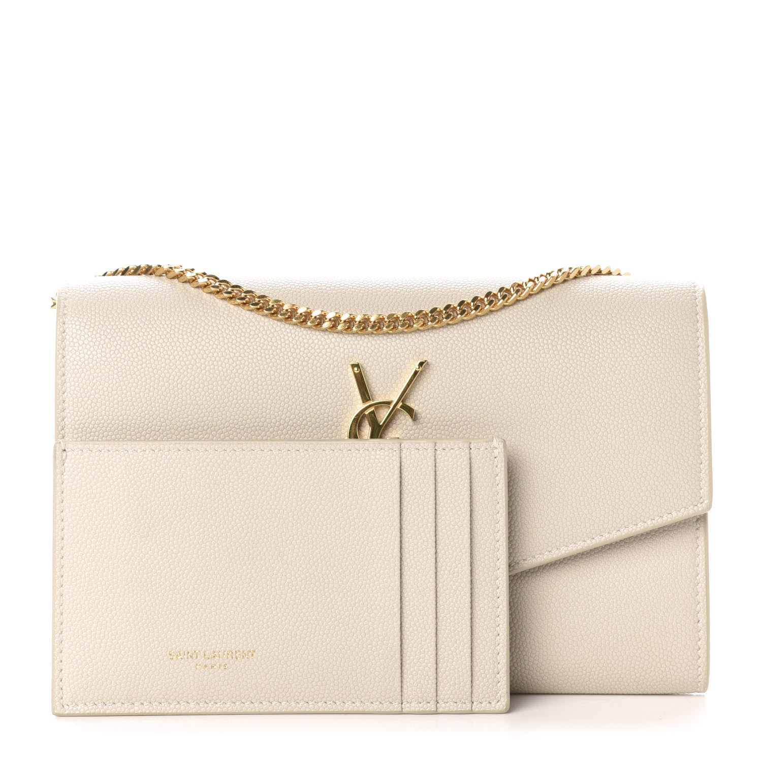 Saint Laurent Grain De Poudre Monogram Uptown Chain Wallet Dark Latte 3 of 15