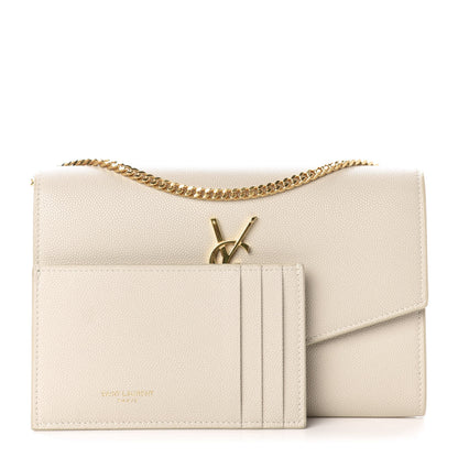 Saint Laurent Grain De Poudre Monogram Uptown Chain Wallet Dark Latte 3 of 15