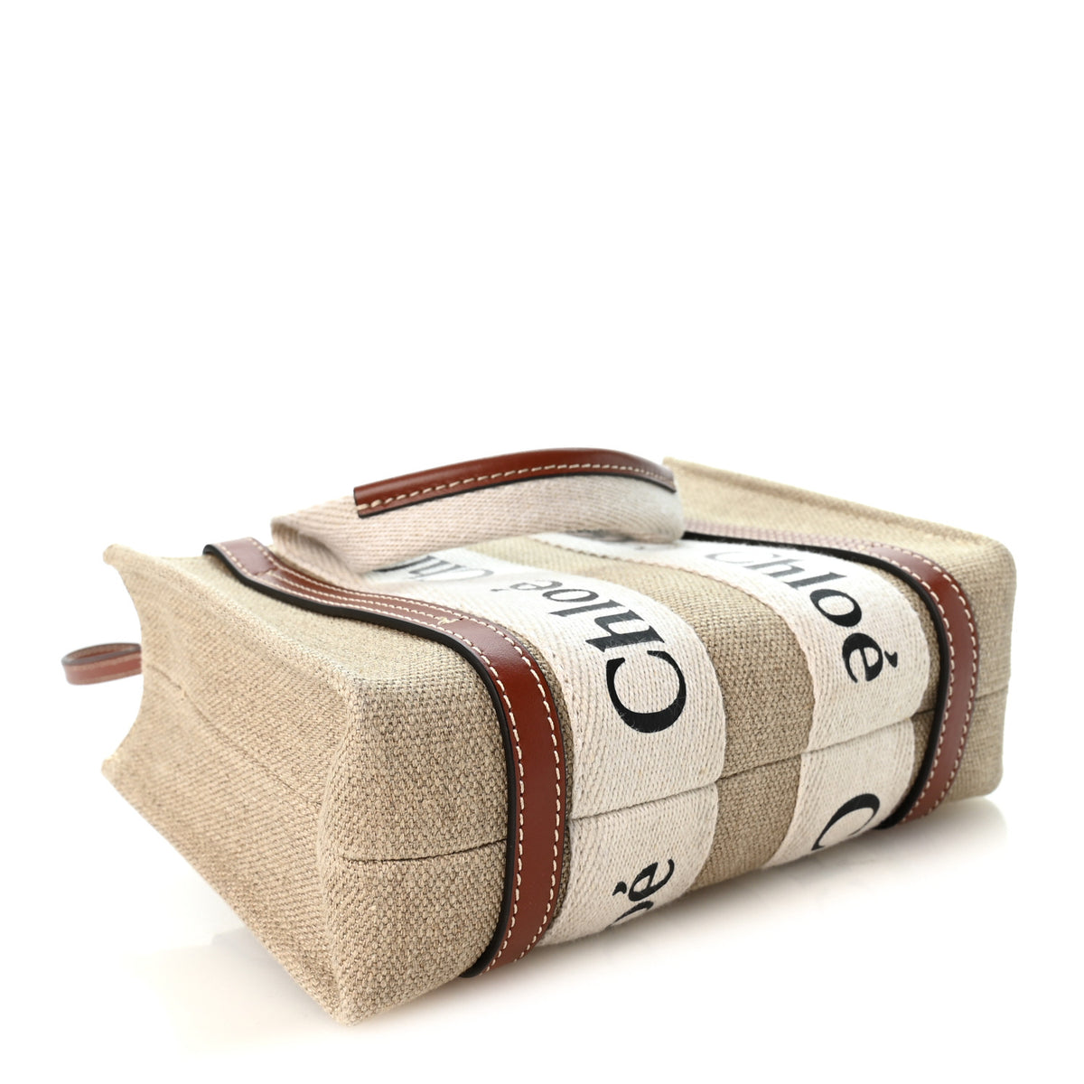 Cotton Calfskin Mini Woody Ribbon Tote White Brown White Brown