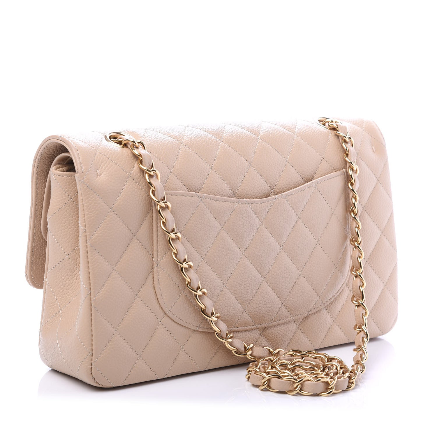 Caviar Quilted Medium Double Flap Beige