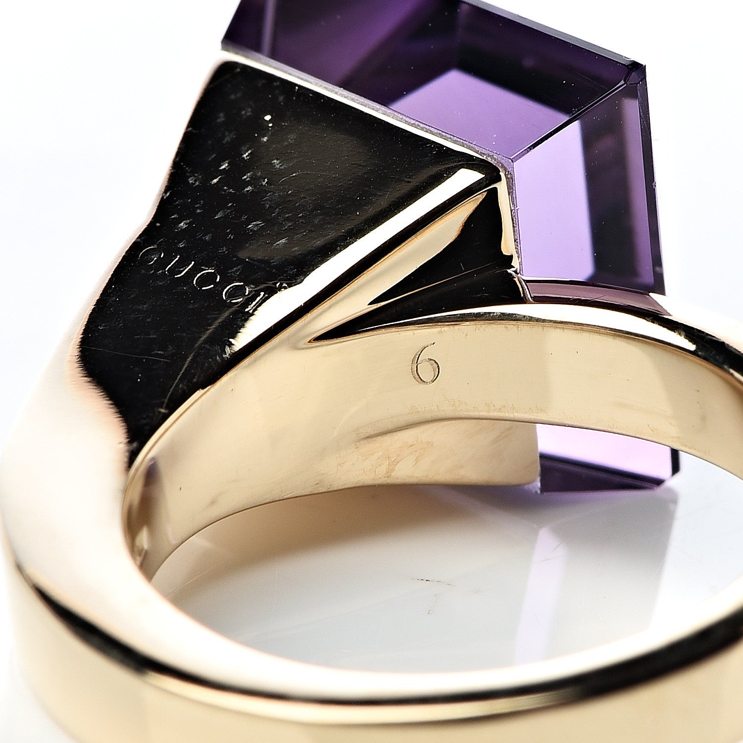 Gucci 18K Yellow Gold Amethyst Chiodo Ring 49 4.75 7 of 8