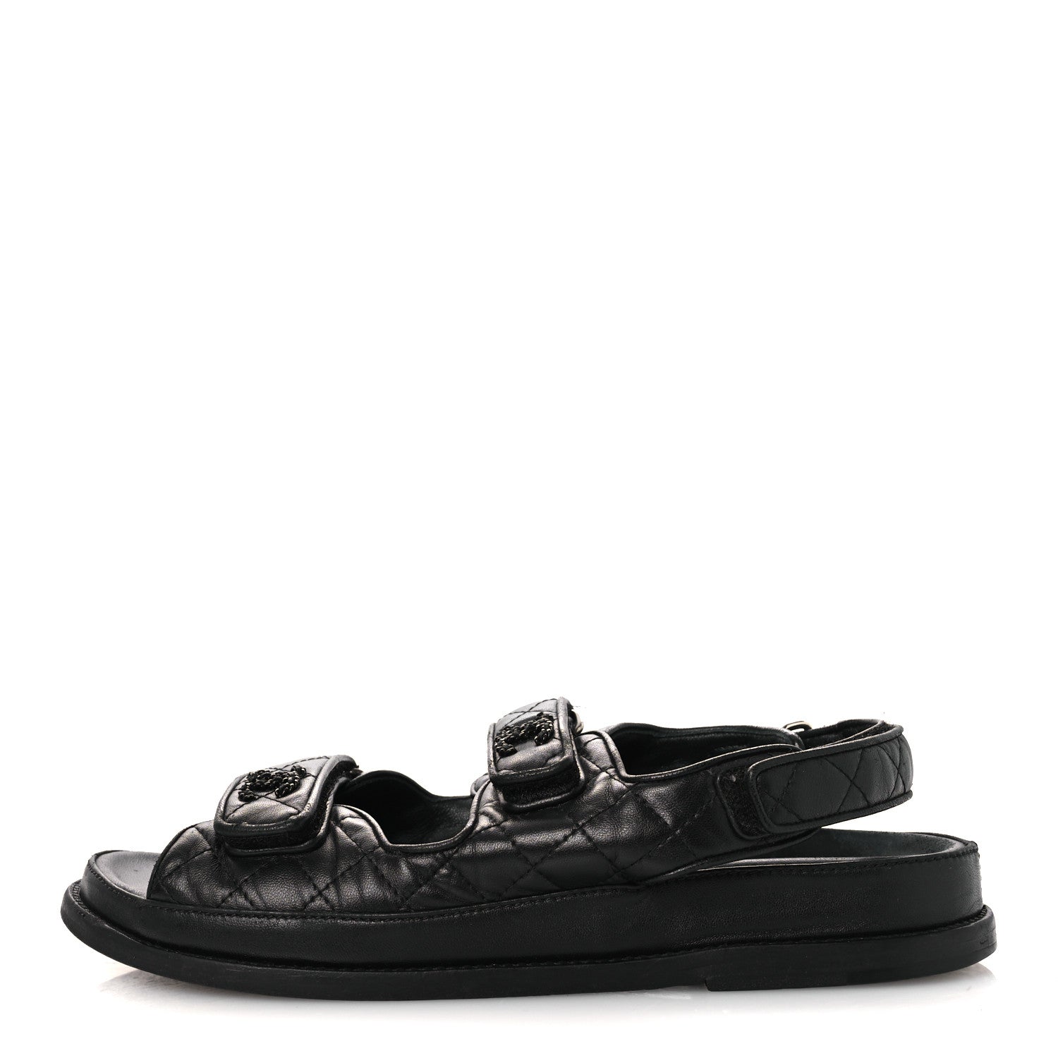 Chanel Lambskin Quilted Velcro Dad Sandals 38.5 So Black 1 of 15