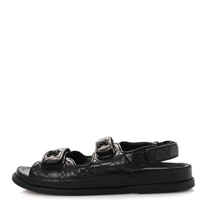 Chanel Lambskin Quilted Velcro Dad Sandals 38.5 So Black 1 of 15