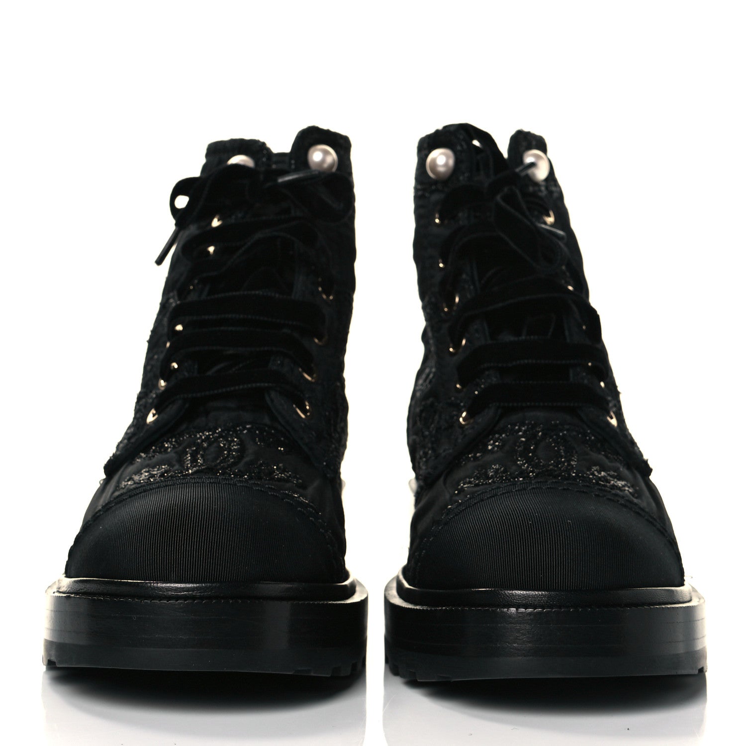 Chanel Grosgrain Pearl CC Combat Short Boots 38.5 Black 2 of 7