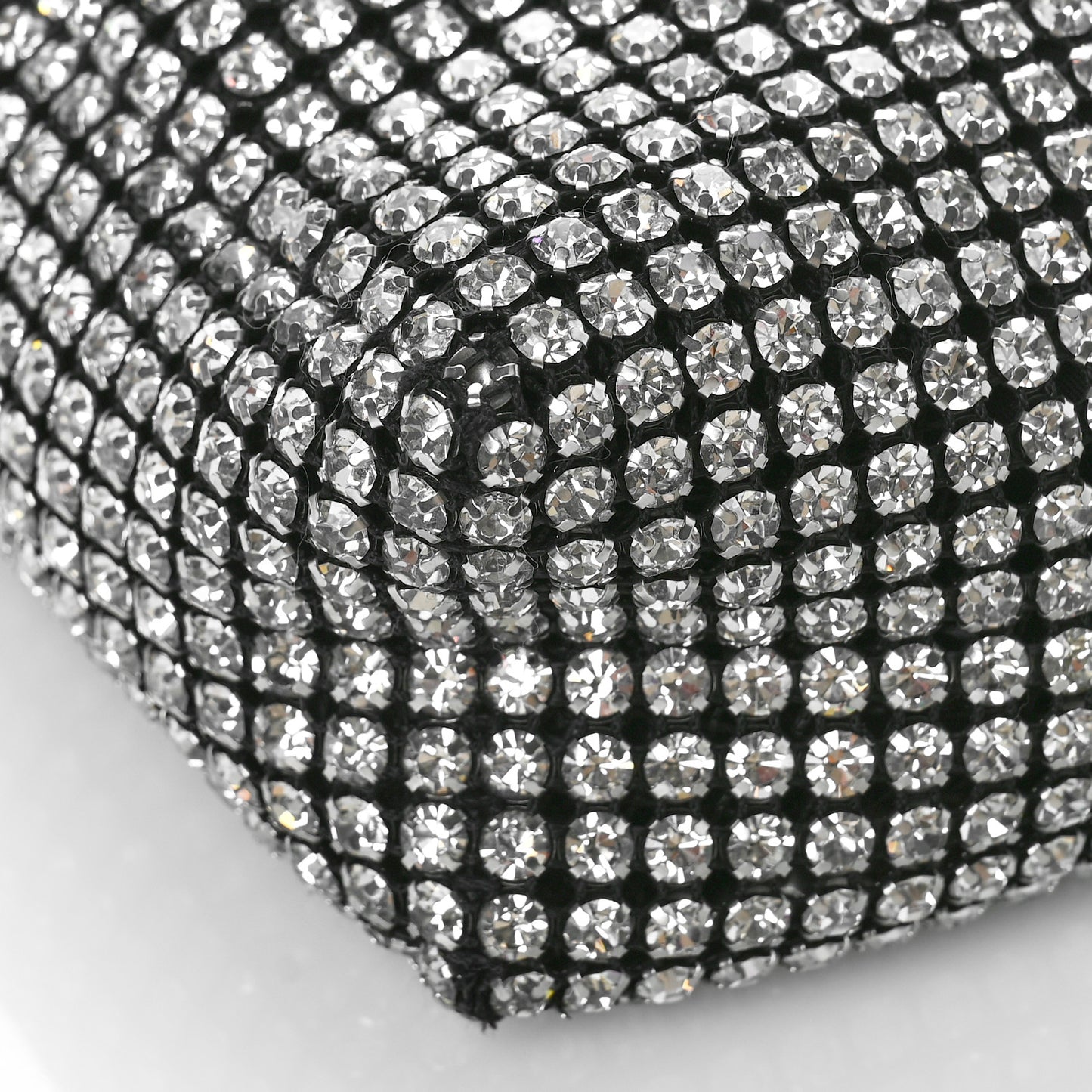 Mesh Crystal Rhinestone Mini Heiress Pouch Black Silver