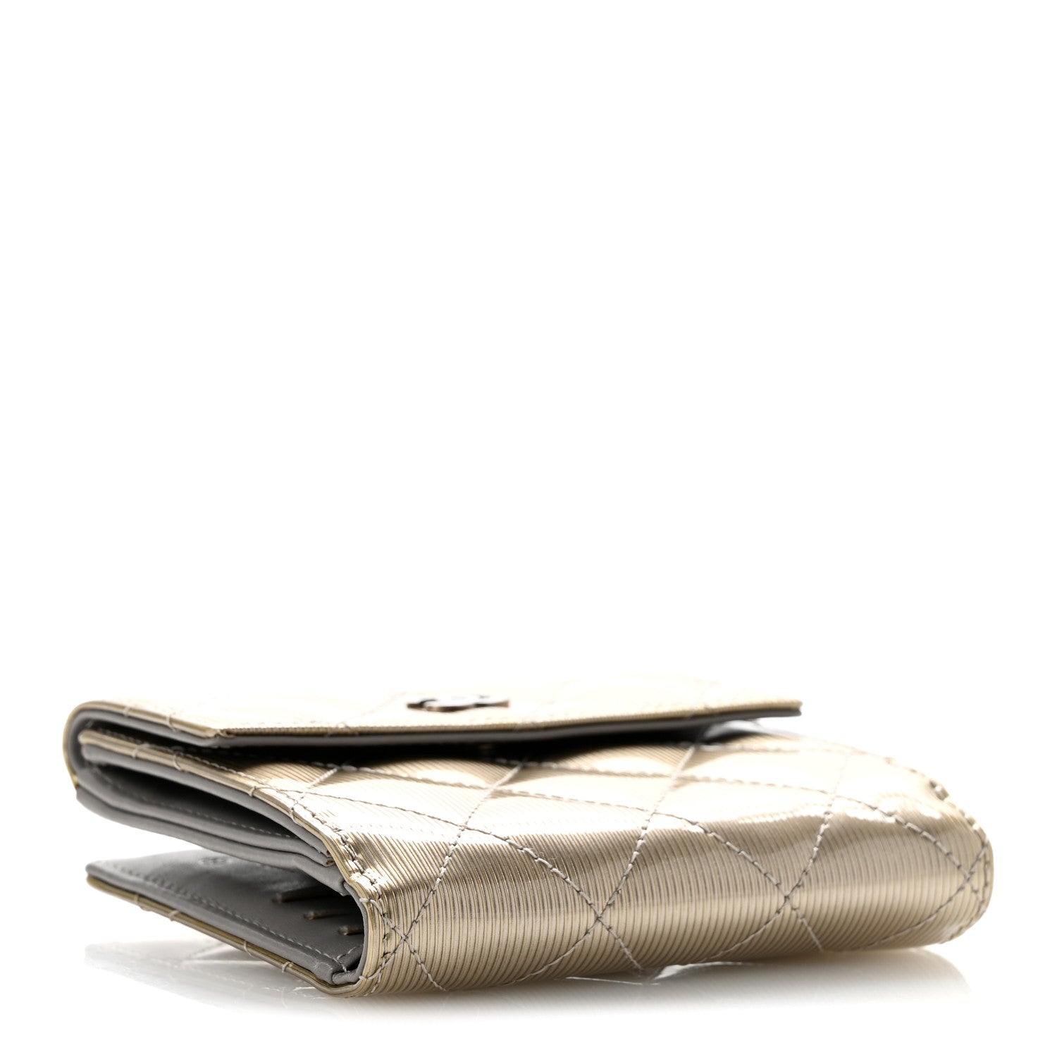 Chanel Striated Patent Quilted Compact French Flap Wallet Beige Beige 4 of 10