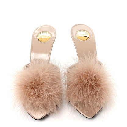Saint Laurent Satin Feather Gippy 110 Mule Sandals 37.5 Partridge Pink 3 of 10