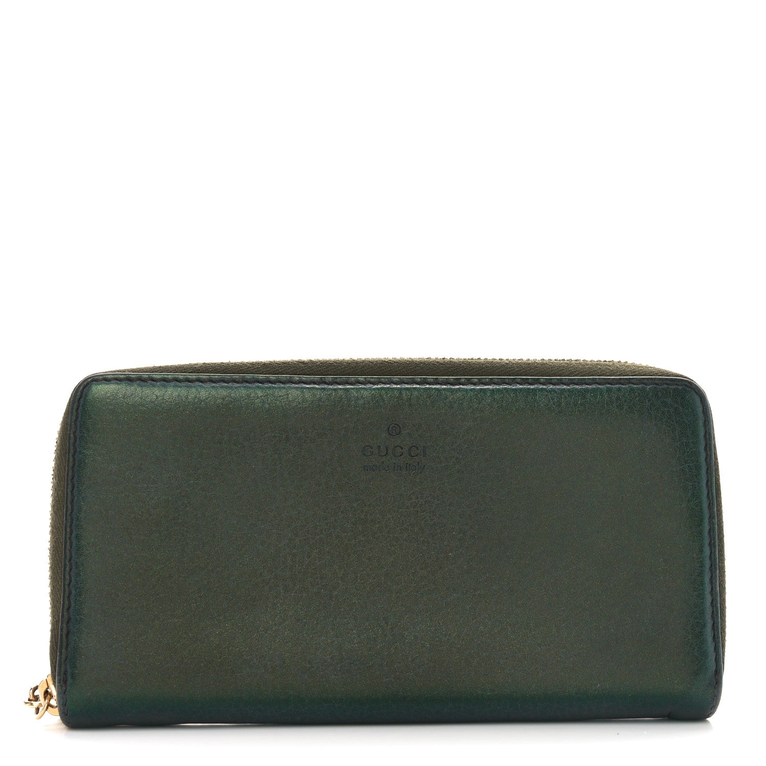 Gucci Metallic Calfskin Bamboo Tassel Zip Around Wallet Green 1 of 6